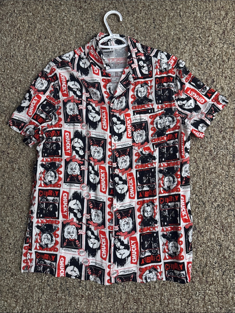 Chucky Graphic Short-Sleeve Button-Down Shirt - Black/Red/White